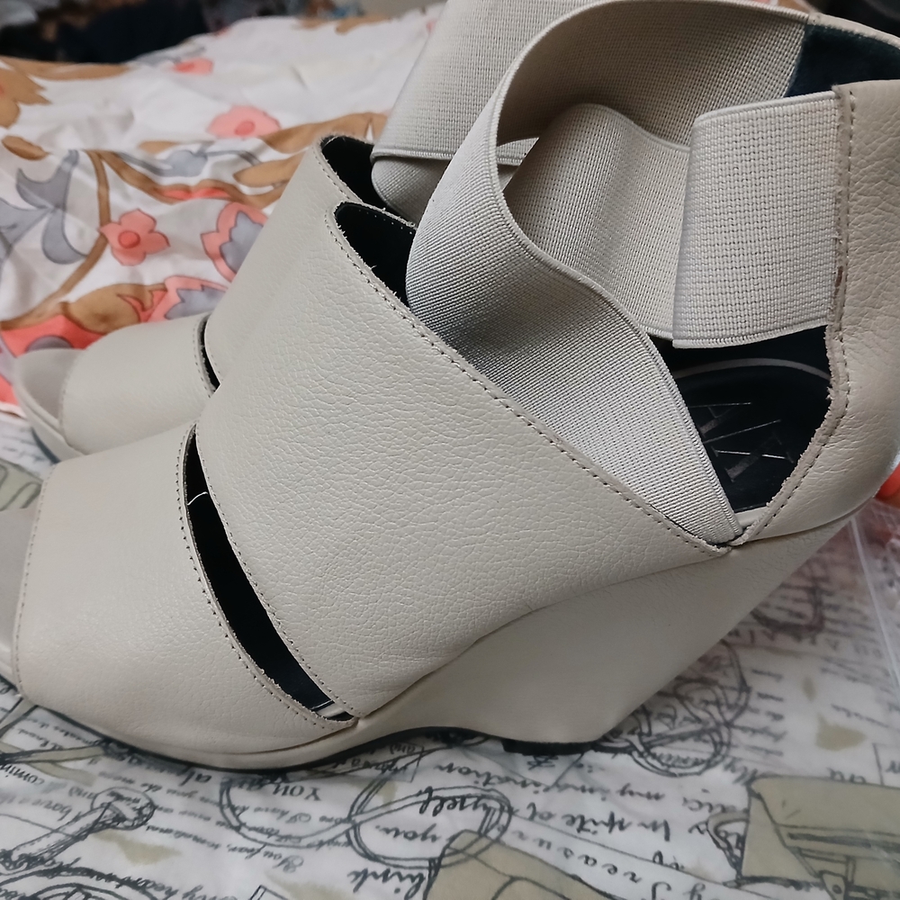 Armani Exchange Cream Wedge Sandals